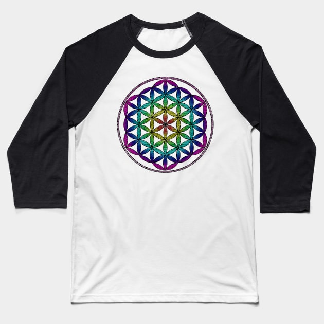 Flower of Life - Sacred Geometry Stained Glass Baseball T-Shirt by Dactyl